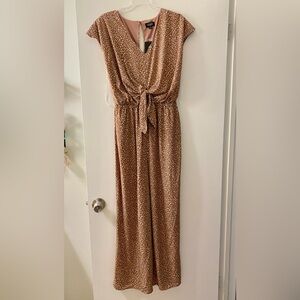 Gigio Women’s Sz Medium Speckled Animal Print Cinched Waist Tie Lined Jumpsuit